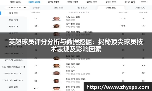 英超球员评分分析与数据挖掘：揭秘顶尖球员技术表现及影响因素